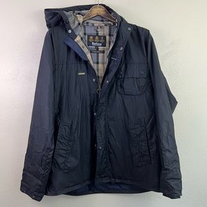 Barbour The Original Barbour Tartan Waxed Rain Jacket Navy Blue Mens Large